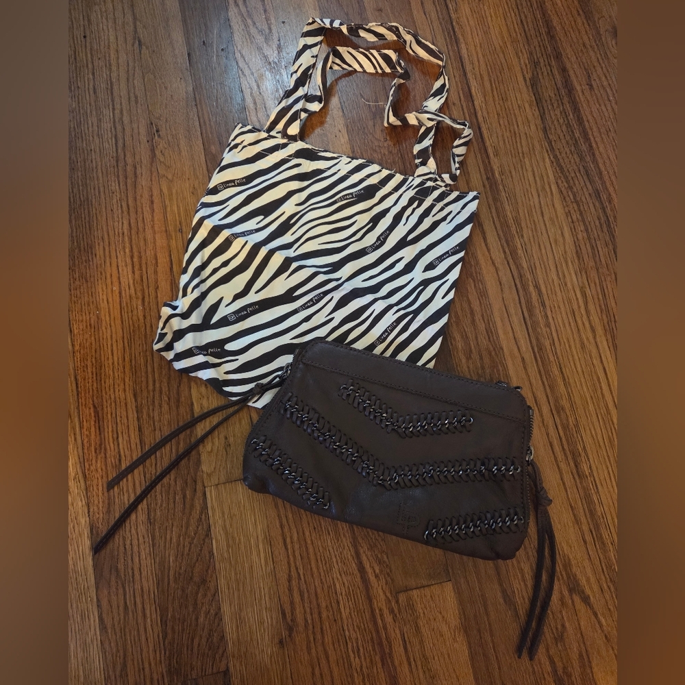 Linea Pelle Leather Wristlet Clutch in Dark Brown